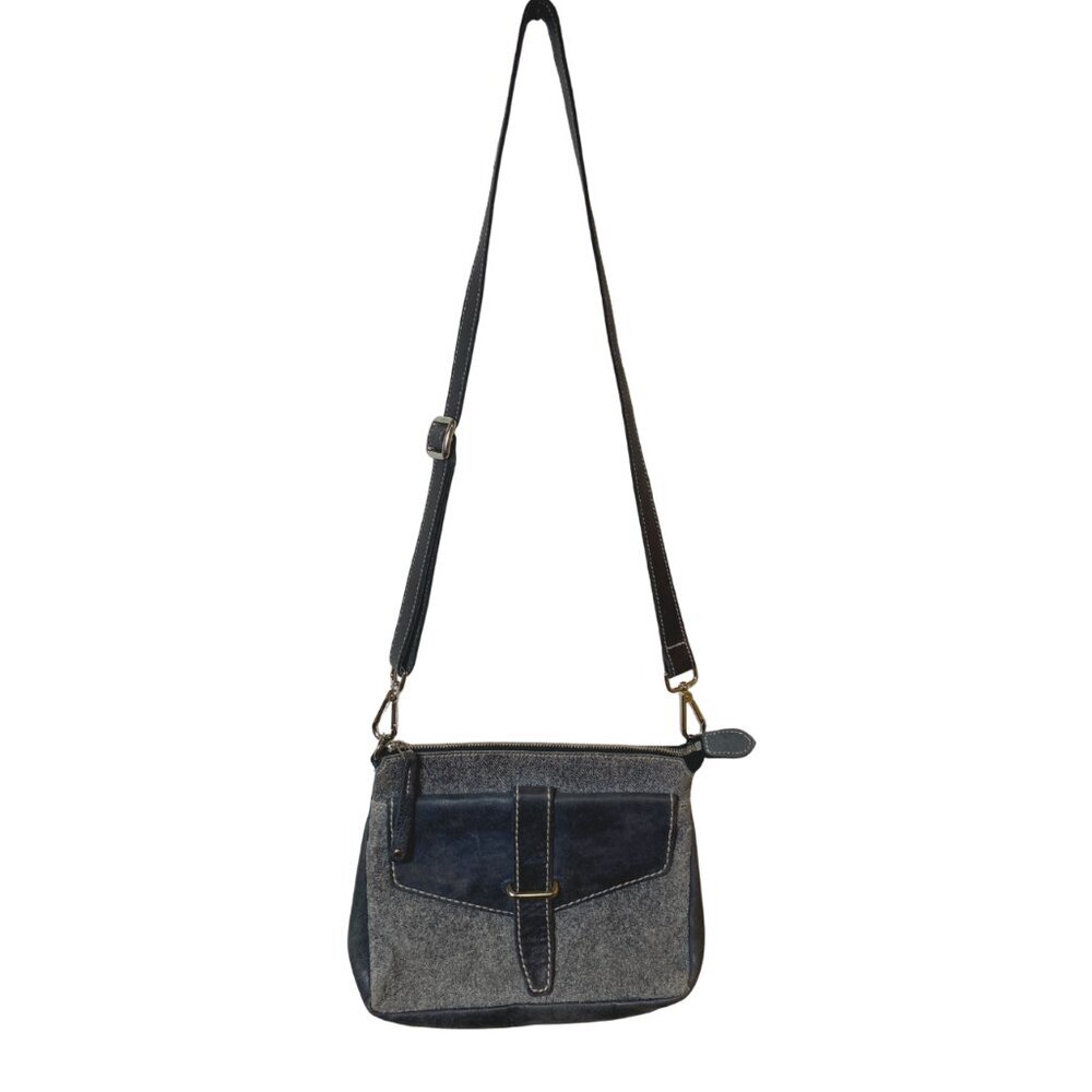 ROOTS CANADA LEATHER CROSSBODY 2‎ TONE GREY BAG
